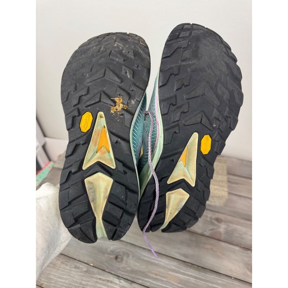 Hoka Clifton 9.5 Womens Trail Running Shoes Teal Lavender Yellow Vibram Sneakers - Picture 11 of 13